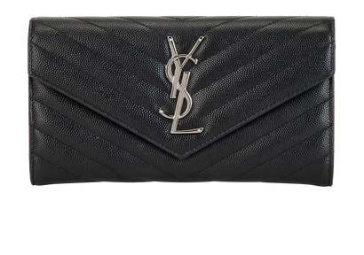 Saint Laurent Monogram Large Flap Wallet, &pound;350, Accessories, Black, Leather, Front view